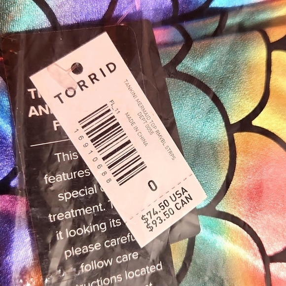❤️NWT VINTAGE TORRID MERMAID WIRELESS TANKINI TOP ' OPTIONAL CROSS BACK STRAPS - Picture 5 of 12